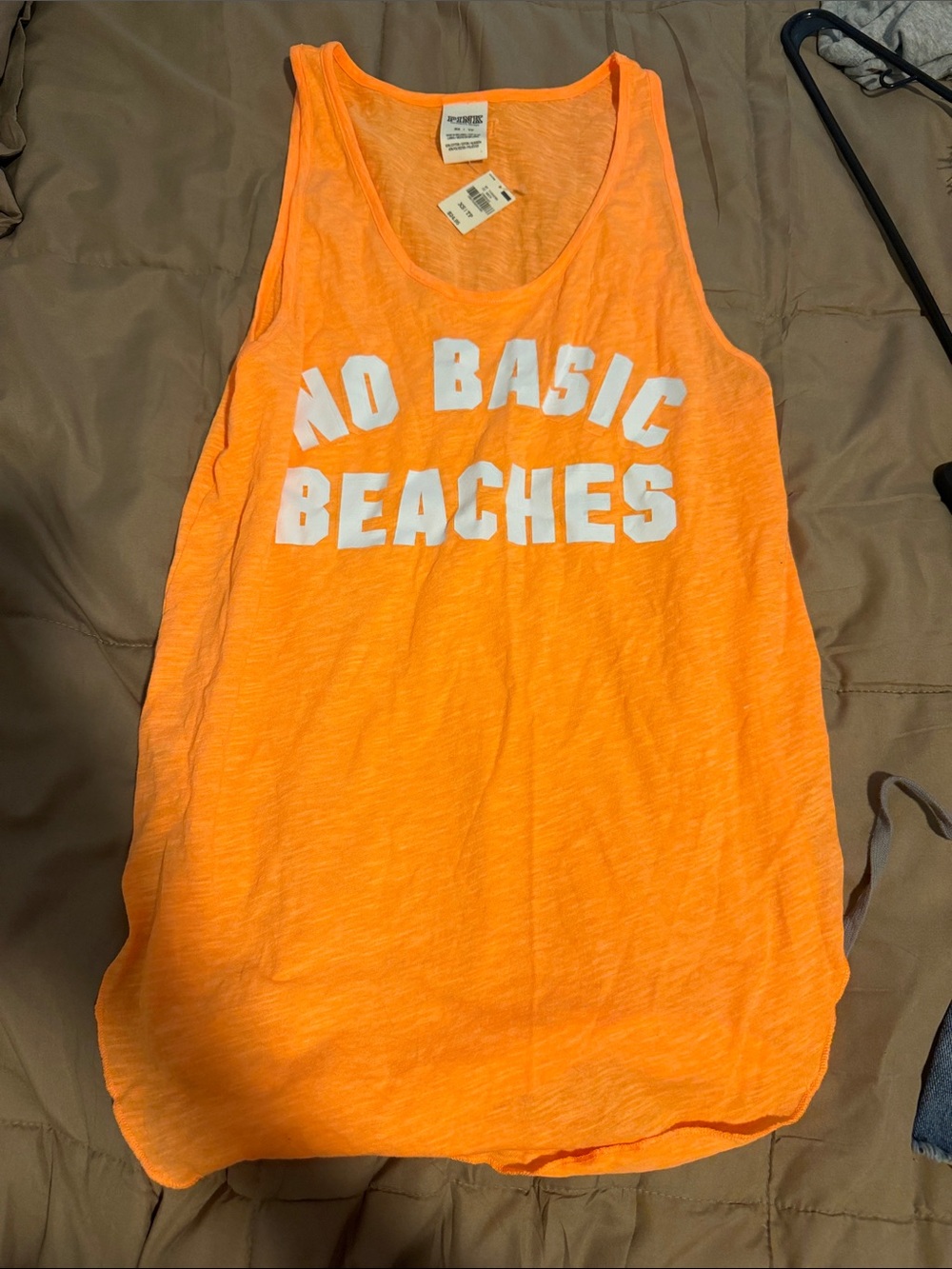 PINK Victoria's Secret Bright Orange "No Basic Beaches" Tank